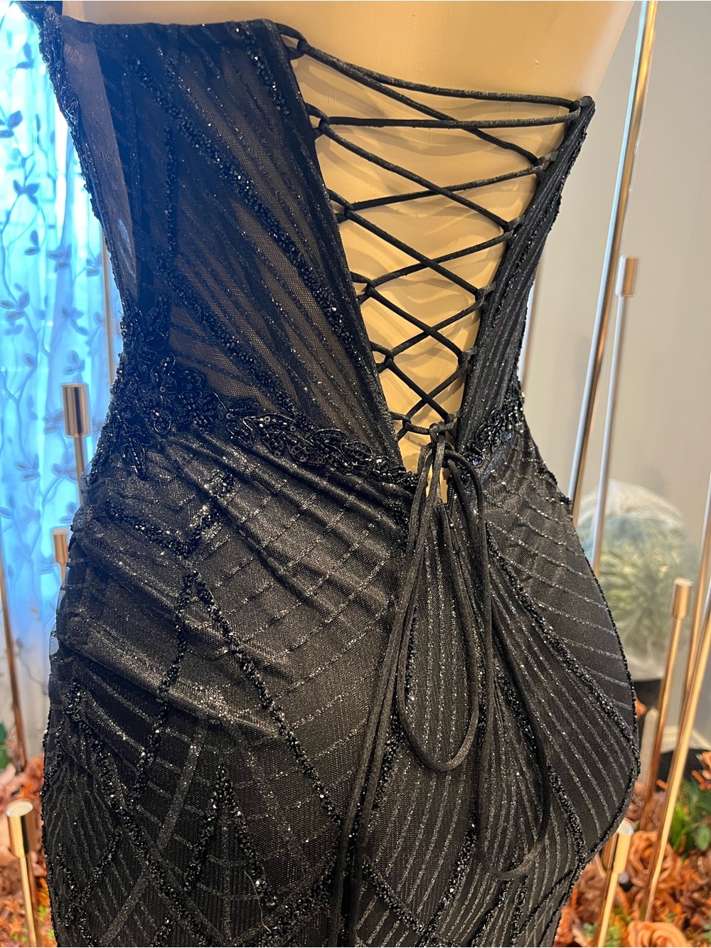 Black Off-Shoulder Beaded Prom Gown